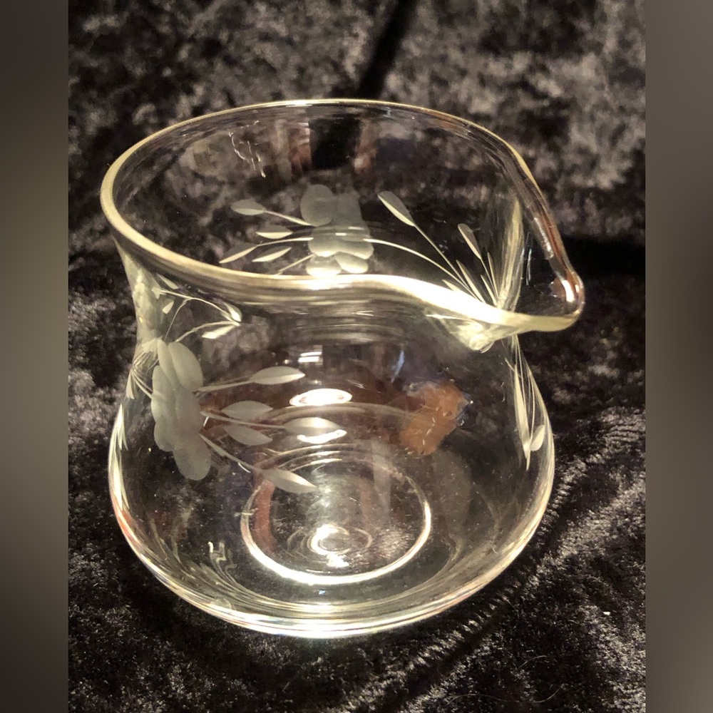 10225 Crystal Princess House Heritage Clear Glass Creamer Etched Floral Vintage